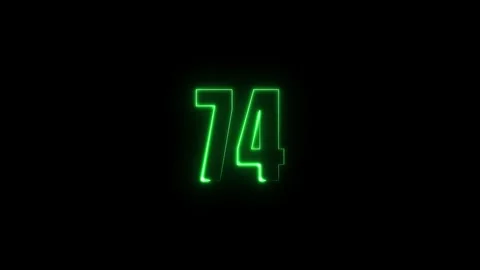 Abstract glowing neon text 74 number countdown icon. Glowing sign on black .. Stock Footage 311376708