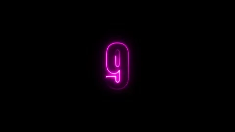Abstract glowing neon text 9 number countdown icon. Glowing sign on black b.. Video stock 310967539