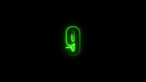 Abstract glowing neon text 9 number countdown icon. Glowing sign on black b.. Stock Footage 310967540