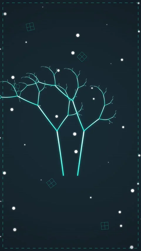 Abstract Glowing Neon Tree Silhouette with Floating Particles Digital Art Stock Footage 346197311