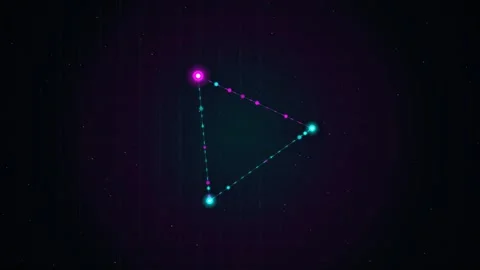 Abstract glowing neon triangle connecting dots on a dark digital grid Stock Footage 344773636