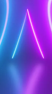 Abstract glowing neon triangle made of pink and blue light beams on a smooth  イラスト素材