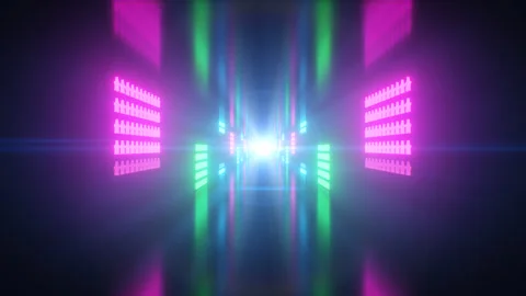 Abstract Glowing Neon Tunnel Corridor And Flashing Star Shaped Lights Vídeos de archivo 343326882