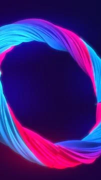 Abstract glowing neon twisted ring with vibrant blue and pink light streaks.. Stock Illustration