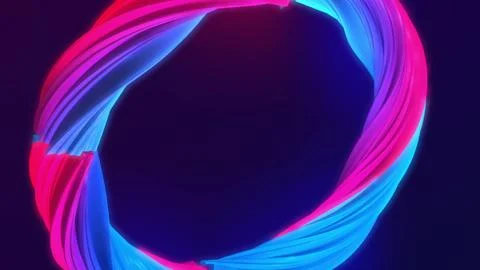 Abstract glowing neon twisted ring with vibrant blue and pink light streaks Stock Illustration