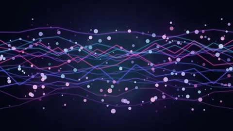 Abstract glowing neon wave lines and particles on dark background Stock Footage 335862942