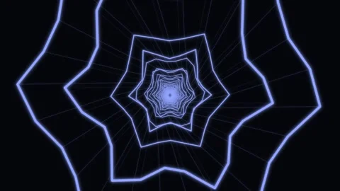 Abstract glowing neon wireframe tunnel moving through darkness Stock Footage 336995315