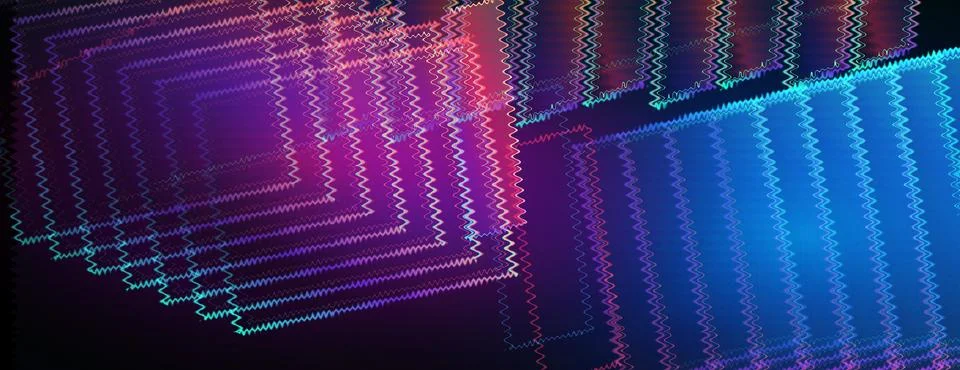 Abstract glowing neon zigzag lines background. Cyberpunk geometric wirefram.. Stock Illustration