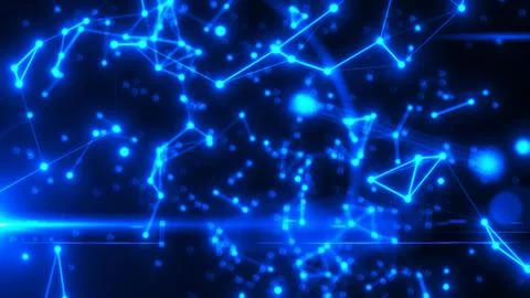 Abstract glowing network of blue nodes and connections forming a digital mesh Stock Illustration