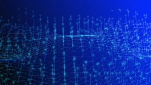 Abstract glowing network grid with blue particles on dark background, data scien Stock Footage 340332202