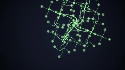 Abstract glowing network grid with connections and nodes, digital data flow Stock Footage 348422603