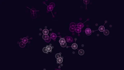 Abstract glowing network nodes and connected circles animation on dark Stock Footage 332108360