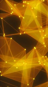 Abstract glowing network of orange lines and yellow nodes forming interconnec Stock Illustration