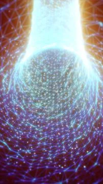 Abstract glowing network sphere with blue lines and orange light creating a.. Illustrazione stock
