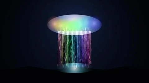 Abstract glowing object with rainbow light effect in dark studio background.. Stock Footage 346069041