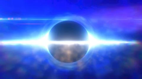 Abstract glowing object resembling a black hole surrounded by bright light in Stock Illustration