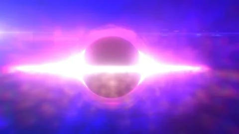 Abstract glowing object resembling a black hole surrounded by bright light .. Stock Illustration