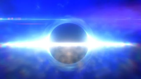 Abstract glowing object resembling a black hole surrounded by bright light in Stock Illustration