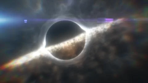 Abstract glowing object resembling a black hole surrounded by bright light in Stockillustratie