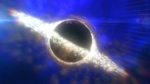 Abstract glowing object resembling a black hole surrounded by bright light in Stock Illustration