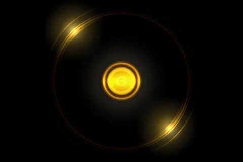 Abstract glowing orange ball effect with light ring shiny on black background Stock Illustration