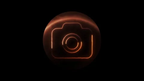 Abstract glowing orange camera icon logo animation a neon-style pulsing withi 스톡 동영상 337481501