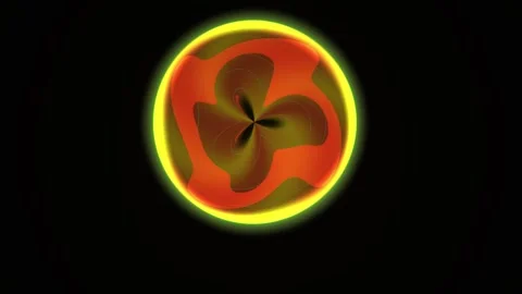 Abstract glowing orange circle with yellow border and propeller shape inside. Stock Footage 335943743