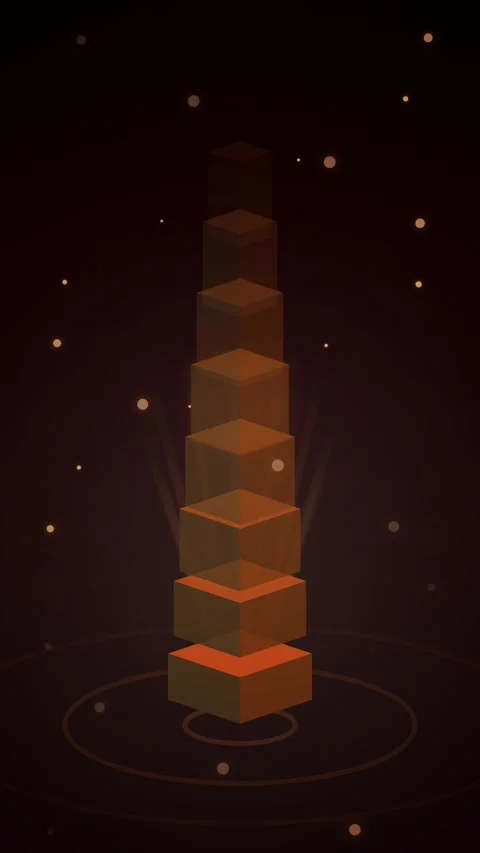 Abstract Glowing Orange Cubes Stacked in Vertical Column with Particles Stock Footage 346203137