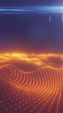 Abstract glowing orange digital wave landscape made of dotted particles, re.. Stockillustratie