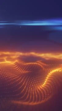 Abstract glowing orange digital wave landscape made of dotted particles, re.. Stockillustratie