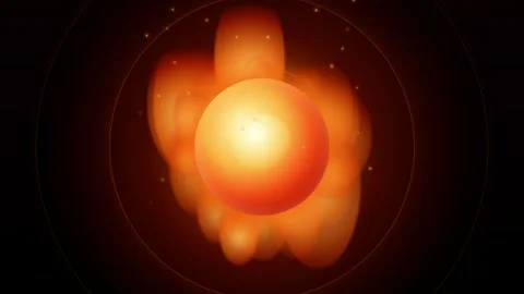 Abstract glowing orange energy sphere with pulsating fire effects on a black Vidéo 346203831