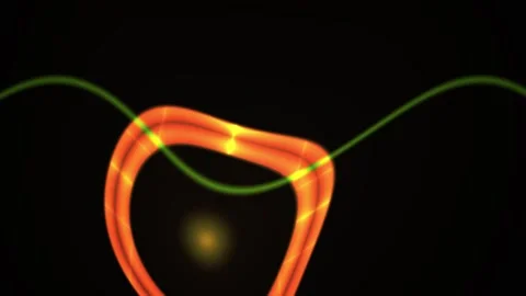 Abstract Glowing Orange Geometric Shape Pulsing with Wavy Green Light Lines. Stock Footage 340516983