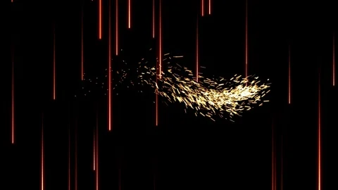 Abstract glowing orange light streaks descending against deep black background Stock Footage 343804942