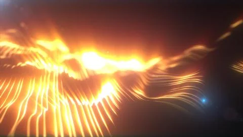 Abstract glowing orange light waves flowing across a dark background, resem.. Stock Illustration
