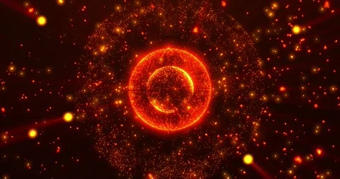 Abstract glowing orange particle sphere, atom, energy ball shining brightly Stock Footage 254071967