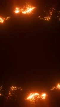 Abstract glowing orange particles forming a circular frame in darkness, symbo 스톡 일러스트