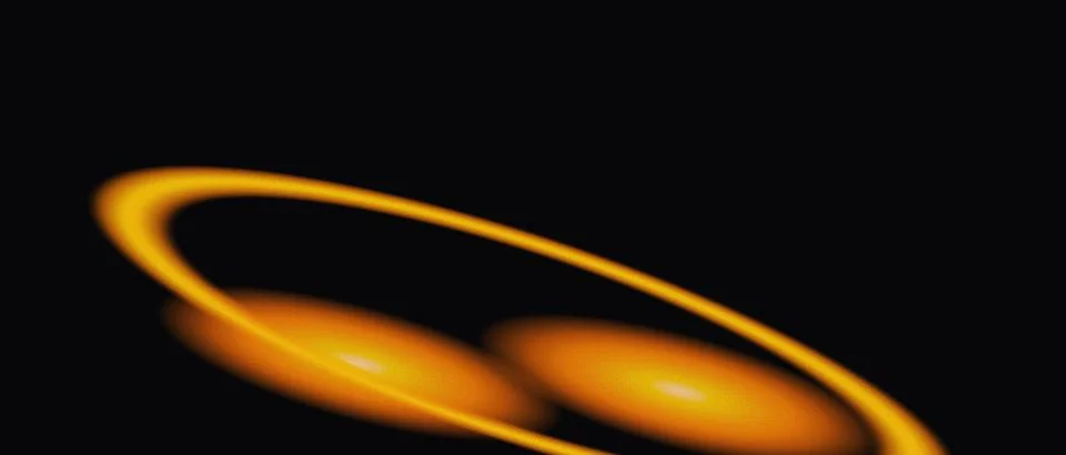 Abstract glowing orange ring with blurry light spheres on a solid black bac.. Stock Illustration