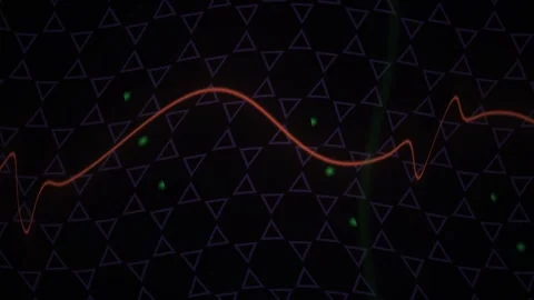 Abstract Glowing Orange Sine Wave Animation on Dark Geometric Triangle Grid.. Stock Footage 343687386