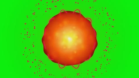 Abstract glowing orange sphere with red particles floating around on a vibr.. Video stock 341179736