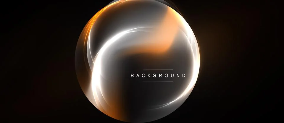 Abstract glowing orb, orange, white hues. Dark background creates dramatic Illustrazione stock