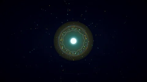 Abstract Glowing Orb with Particle Rings in Space Stock Footage 341806644