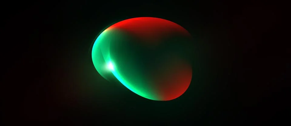 Abstract glowing orb. Red, green hues blend. Dark background emphasizes 스톡 일러스트