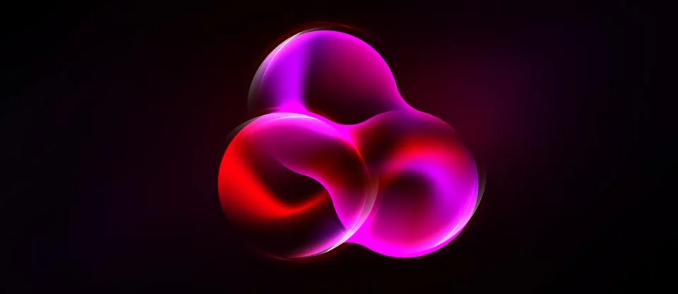 Abstract glowing orbs blend, creating vibrant shapes against dark background. Stock Illustration