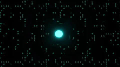 Abstract glowing orbs moving through digital particles with cinematic motion Видео 347615859