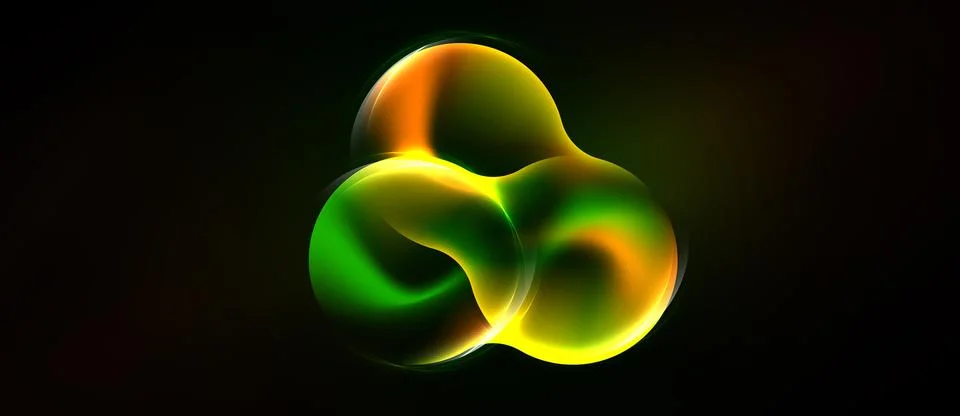 Abstract glowing orbs overlap, creating vibrant color gradients. Dark backg.. Stock Illustration