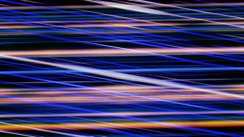 Abstract glowing parallel lines of purple and orange colors rotating on black Stock Footage 124005091