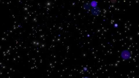 Abstract glowing particle dust floating through deep dark space background with Stock Footage 345330477