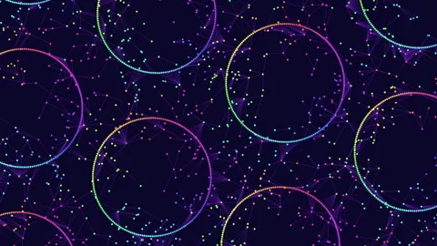 Abstract glowing particle network with circular rings on dark tech background Stock-Footage 332106808