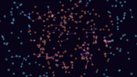 Abstract glowing particle network connections on dark background, 4k footage Stock Footage 333181272