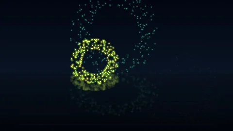 Abstract glowing particle rings reflecting on a dark surface Stock Footage 336994277